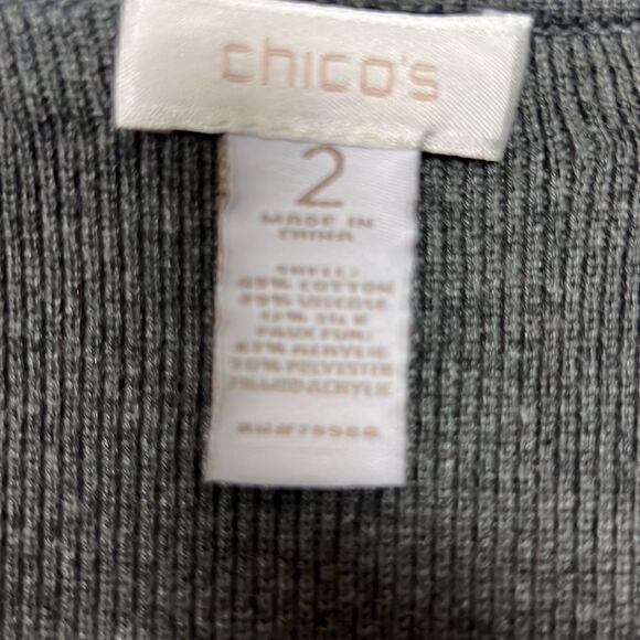 đ Chicos grey cardigan with faux fur/âbeadedâtrimâSzâ2â(âMed) - Picture 7 of 7